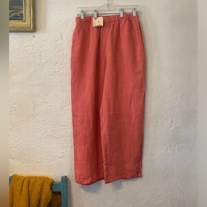NWT FLAX 100% LINEN PANTS SZ S LAGENLOOK WIDE LEG FLOOD CORAL PINK